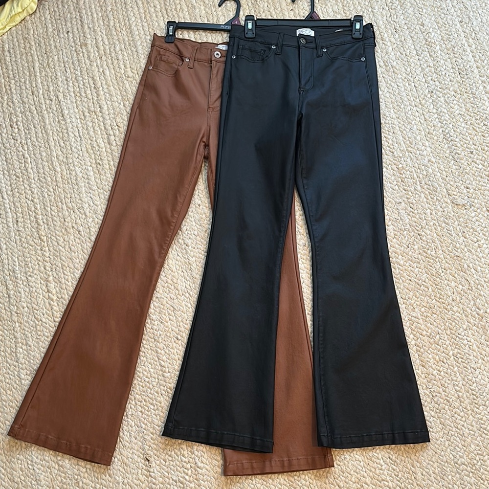 Coated denim look Brown and Black Flare Pants